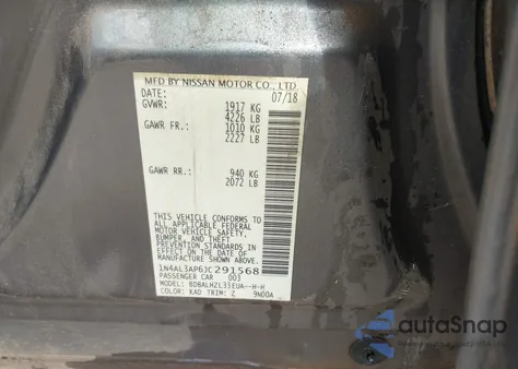 2018 Nissan Altima 2.5 Sr from USA, damaged, VIN 1N4AL3AP6JC291568